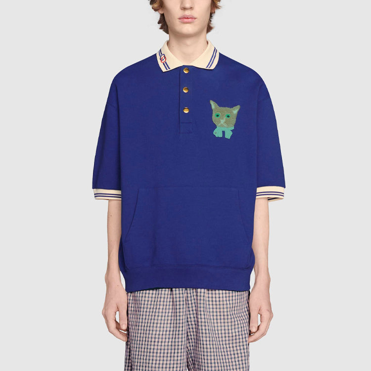 Gucci Jersey Polo Sweatshirt With Gucci Cat 'Blue' 658081-XJDI4-4330
