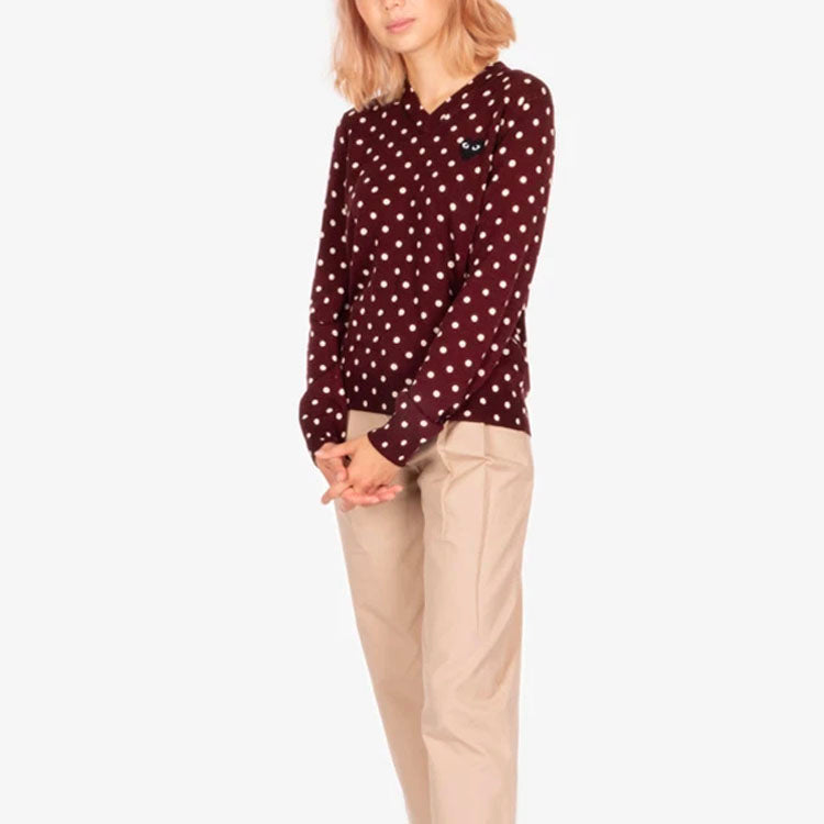 (WMNS) COMME des GARCONS PLAY Polka Dot Sweater Black Emblem 'Burgundy' AZ-N035-051-3