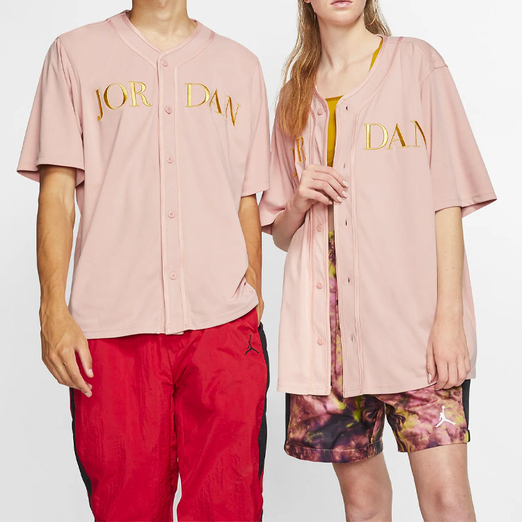 Air Jordan V neck Button Breathable Short Sleeve Pink AT9823-623