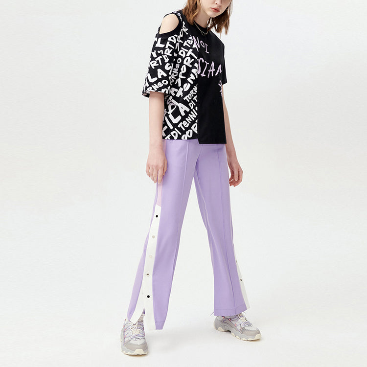 (WMNS) Fila Alphabet Printing Splicing Short Sleeve Black T11W121107F-BK