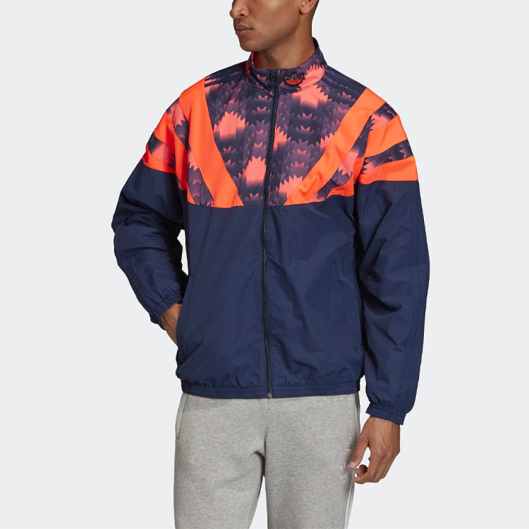 adidas originals Colorblock Pattern Printing Loose Zipper Jacket Navy Blue FM3415