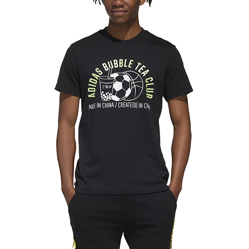 adidas neo M Fav Jul Tee2 Printing Sports Round Neck Short Sleeve Black GJ8894