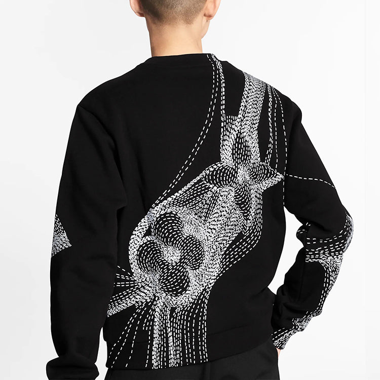 LOUIS VUITTON LV Floral Print Crew Neck Long Sleeve Sweater For Men Black 1A8A7F