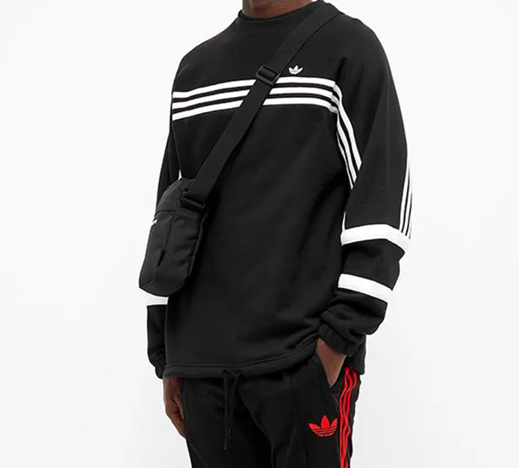 adidas originals Retro Stripe Sports Round Neck Pullover Black FM1588