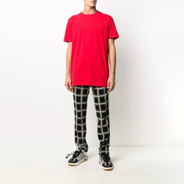 Off-White Logo Embroidered Short Sleeve Red OMAA027F20FAB0082510