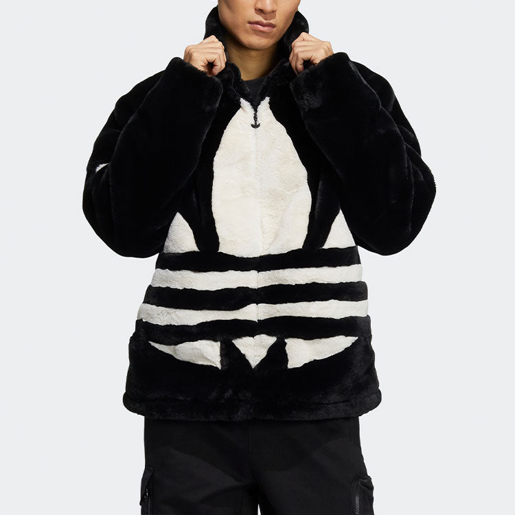 Men's adidas originals Contrasting Colors Large Logo Loose Stand Collar Sports Jacket Black HC0323