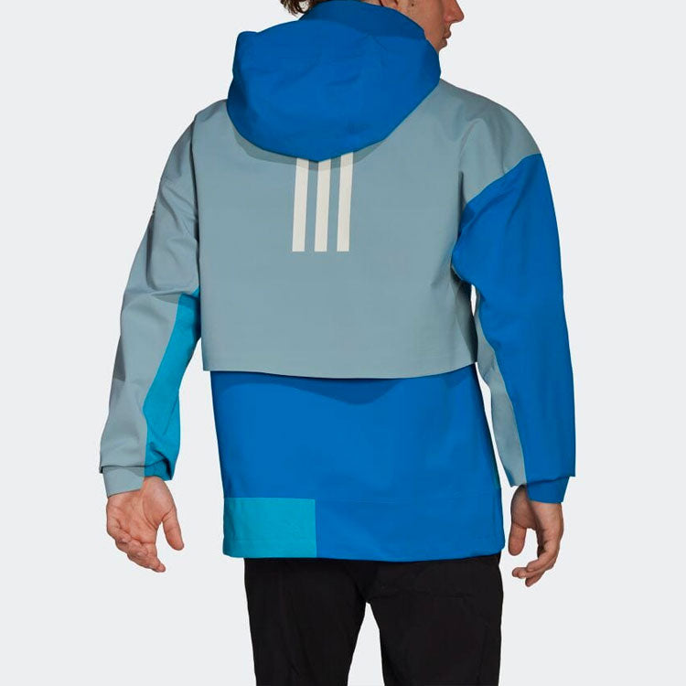 adidas originals Contrast Color Stitching Zipper Hooded Jacket Blue H65694