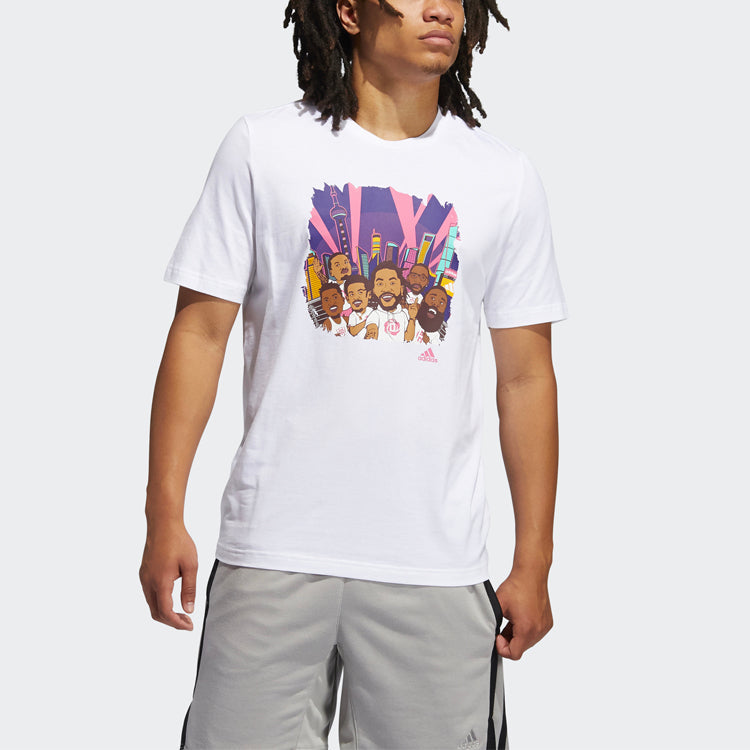 adidas Shanghai Tee Cartoon Printing Basketball Sports Short Sleeve White GL4426
