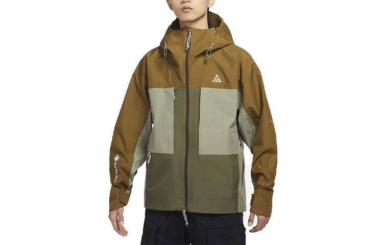 Men's Nike ACG Loose Zipper Hooded Colorblock Long Sleeves Jacket Autumn Light Brown CV0635-242