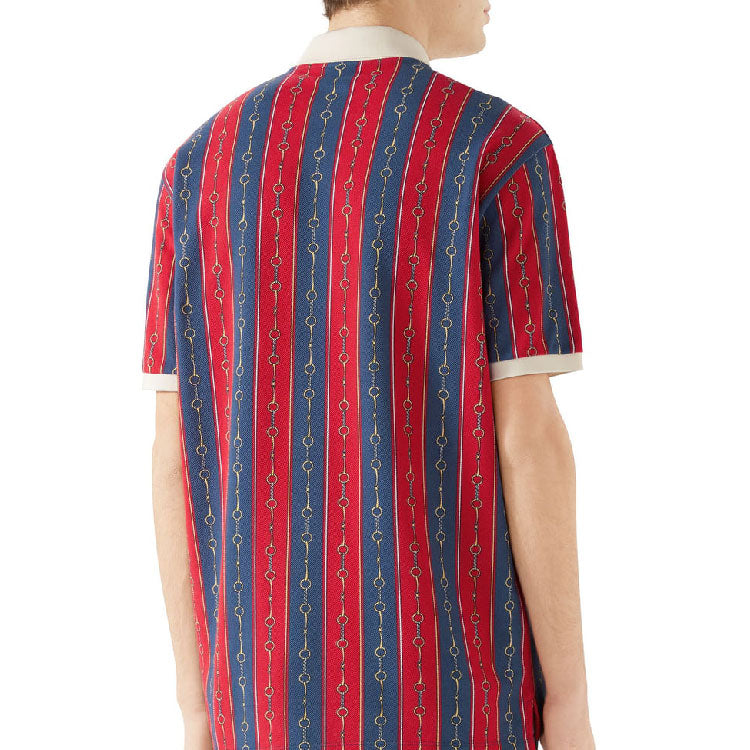 Gucci Oversize Polo With Horsebit Chain Print 'Blue Red' 564694-XJAYT-4913