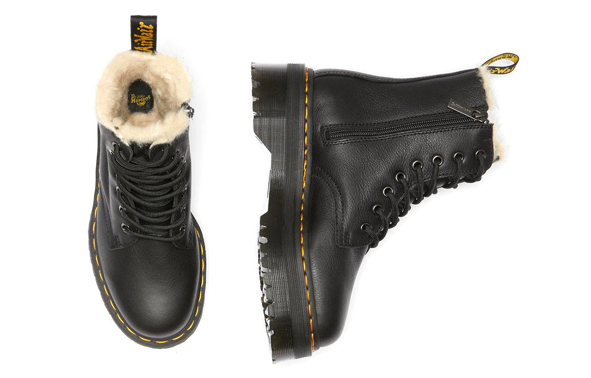 (WMNS) Dr. Martens Jadon Faux Fur Lined Leather Platform Boots 'Pisa - Black' 25637001