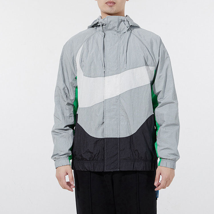 Nike Sportswear Swoosh Contrasting Colors Large Logo hooded Woven Jacket Gray DD5968-077