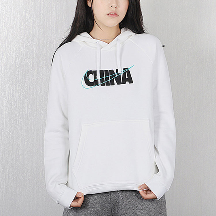 (WMNS) Nike Nsw Chn Po Hoodie Logo Printing White CU1624-100