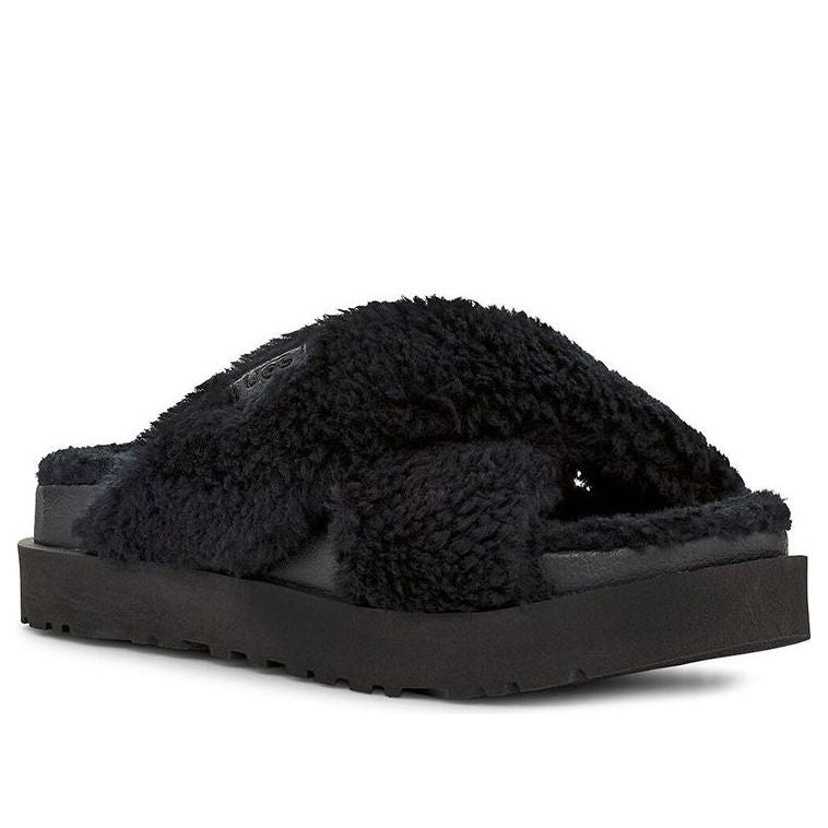 (WMNS) UGG Fuzz Sugar Cross Slide 'Black' 1120860-BLK