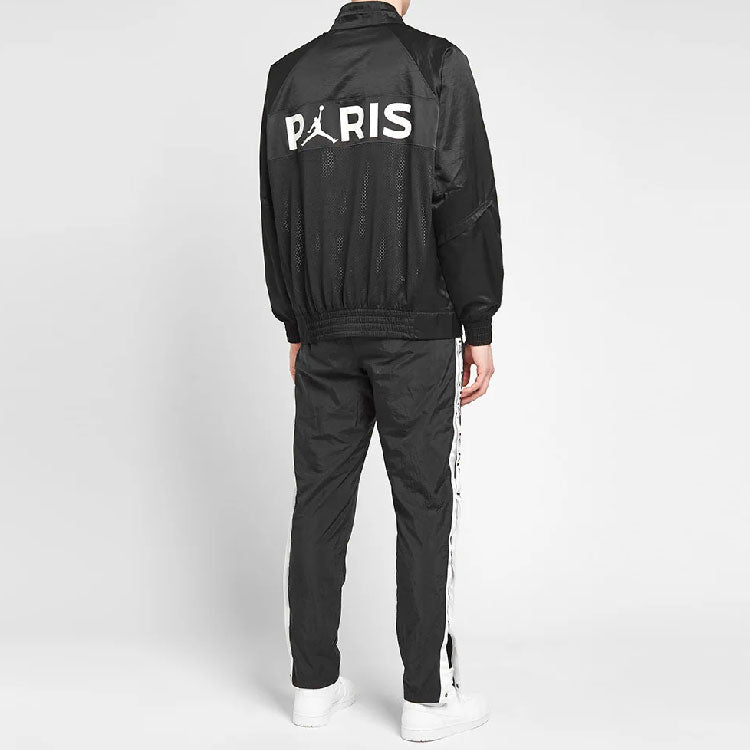 Air Jordan x PSG Crossover Alphabet Printing Long Sleeves Zipper Jacket Black BQ8369-010