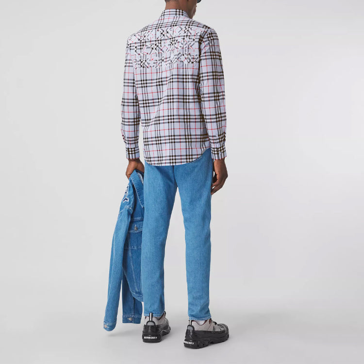 Burberry Inlaid Vintage Check Long Sleeve Shirt Male Blue 80385221