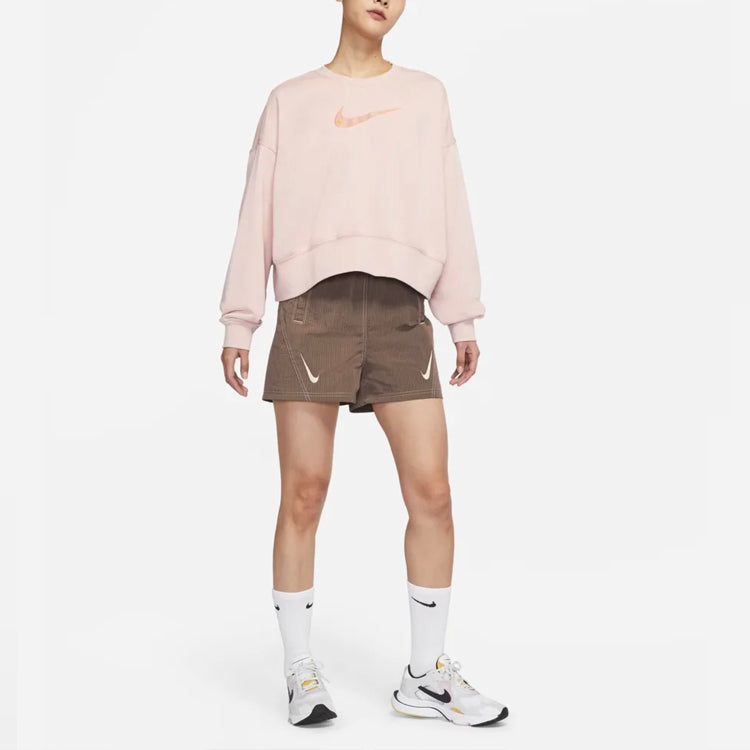 (WMNS) Nike Sportswear Swoosh Logo Embroidered Loose Knit Short Round Neck Pullover Pink Hoodie DO7212-601