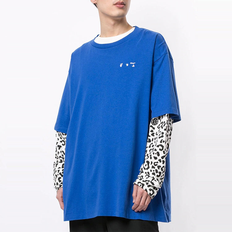 Off-White Logo Printing Round Neck Short Sleeve Loose Fit Blue OMAA038F20FAB0044501