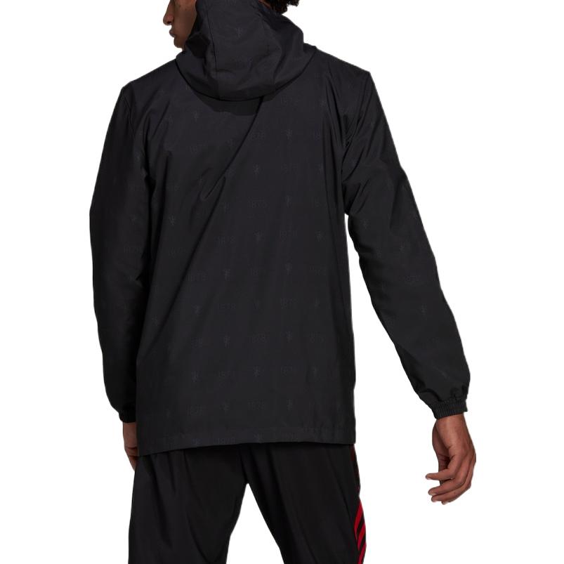 Men's adidas Logo Manchester United Soccer/Football Label Zipper Hooded Jacket Black H56689