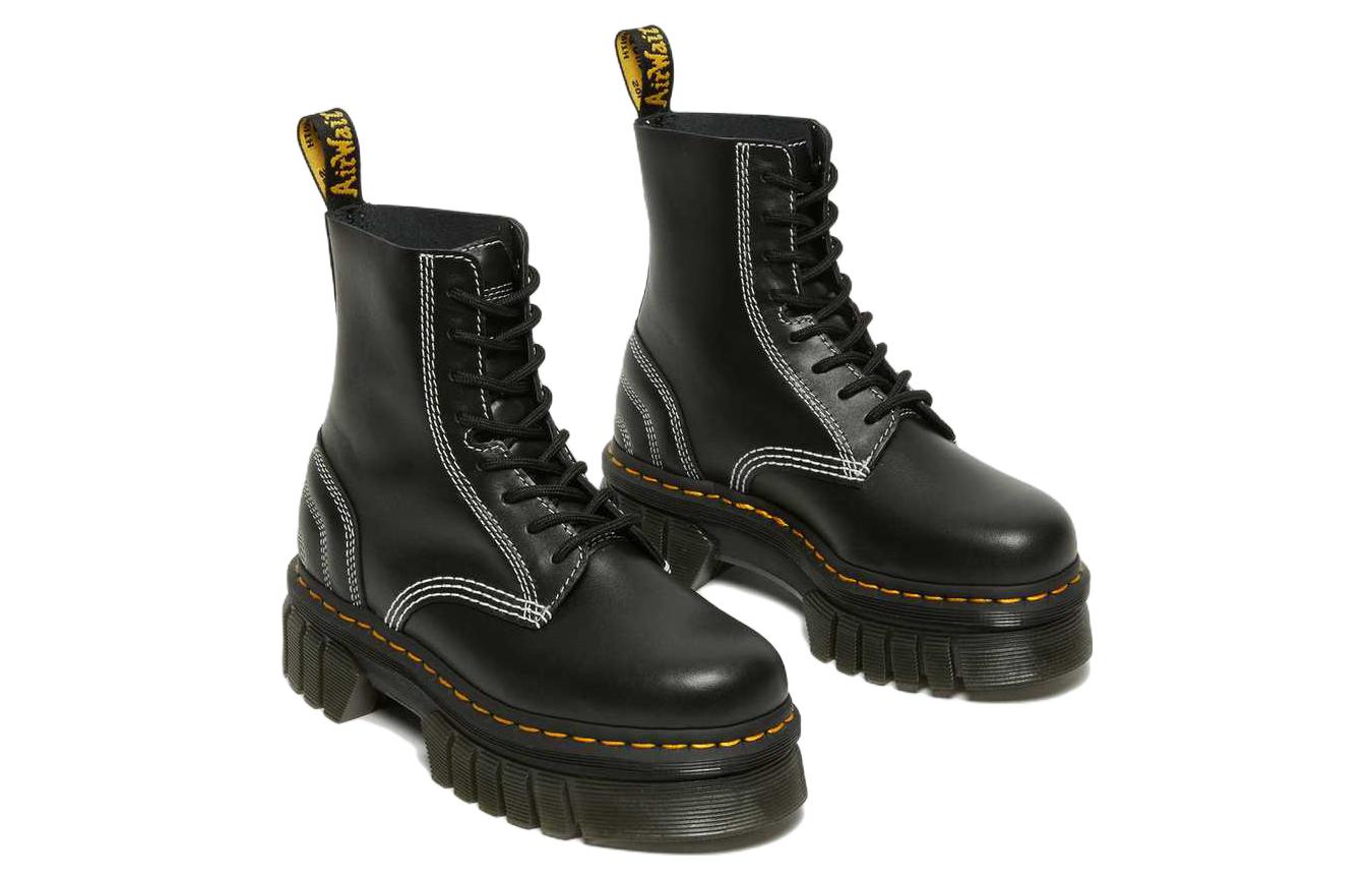 (WMNS) Dr. Martens Audrick 8-eye White Stitch Leather Platform Boots 'Black' 27810001