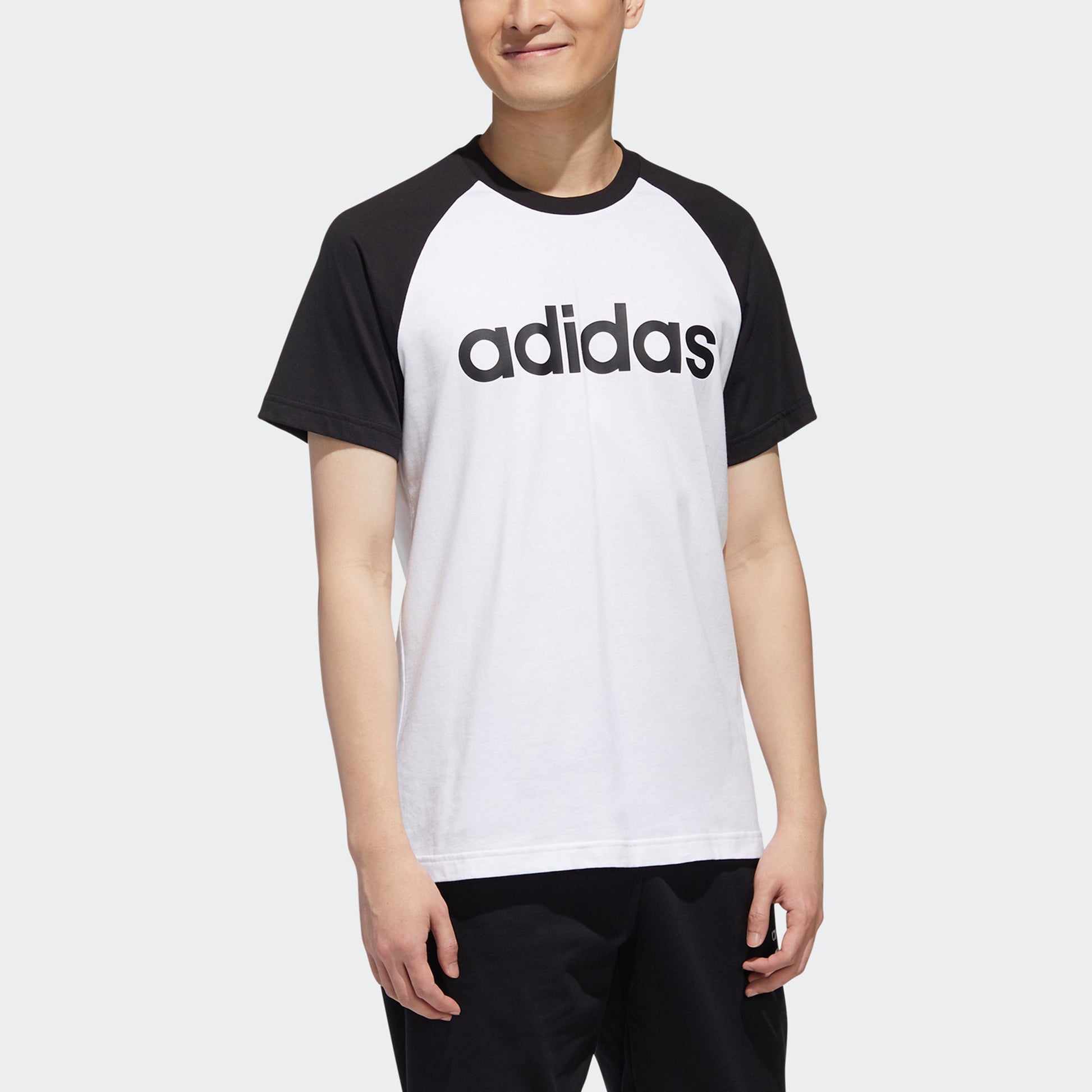 adidas neo M Esntl Rgln T Logo Printing Colorblock Sports Short Sleeve White GJ8945