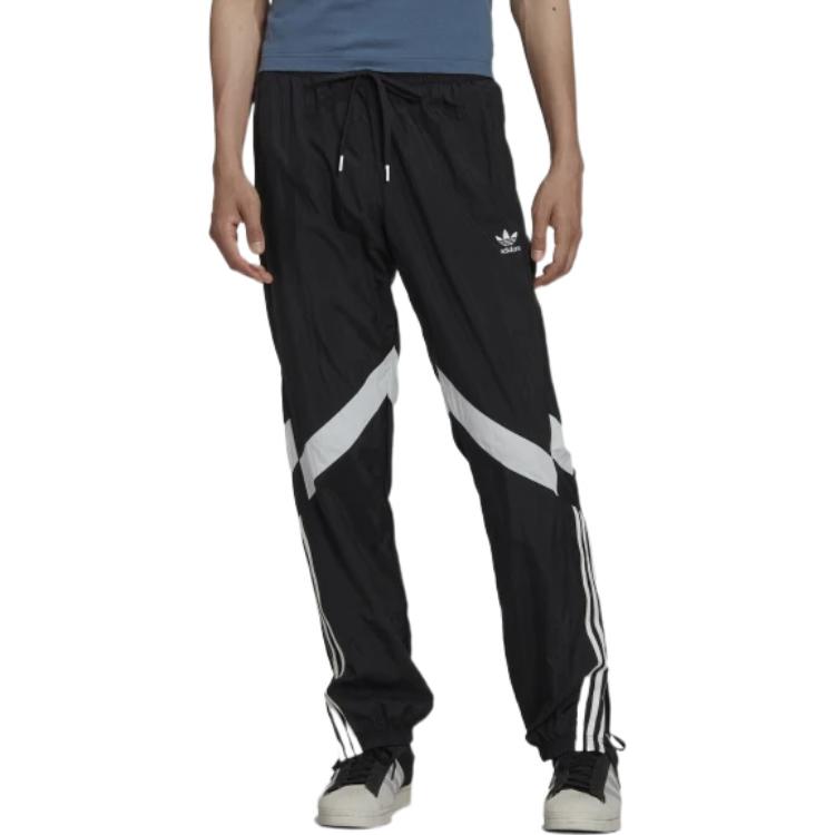Men's adidas originals FW22 Rekive Printing Logo Stripe Drawstring Straight Sports Pants/Trousers/Joggers Black HK7325
