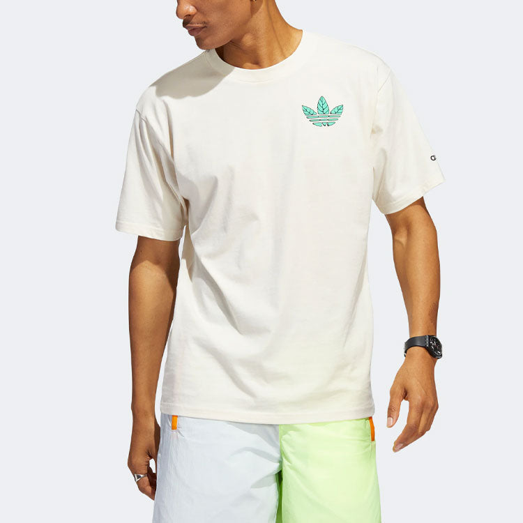 adidas originals Trefoil Leaves Back Large Logo Alphabet Printing Athleisure Casual Sports Short Sleeve Beige T-Shirt HC2140