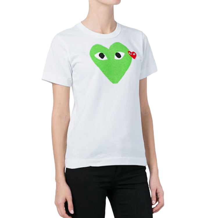 (WMNS) COMME des GARCONS PLAY FW25 Heart T-Shirt 'White Green' AZ-T105-051-3