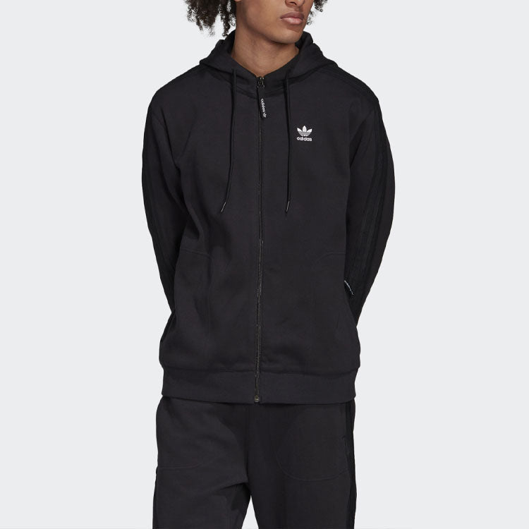 adidas originals Casual Sports Knit Hooded Jacket Black FM3700