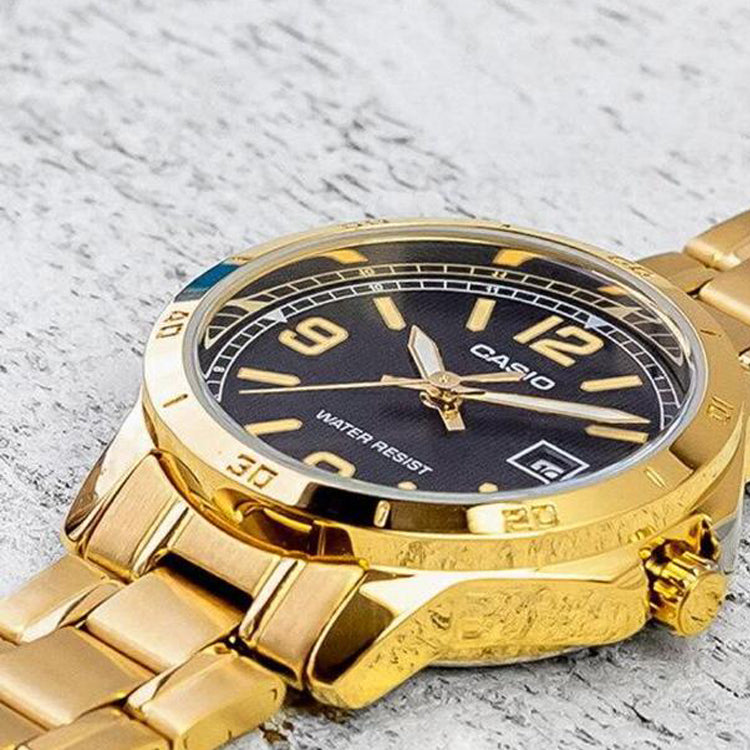 CASIO DRESSSeries Men's Quartzes MTP-V004G-1B Golden/ Stainless Steel Strap Mens Black Analog MTP-V004G-1B2021