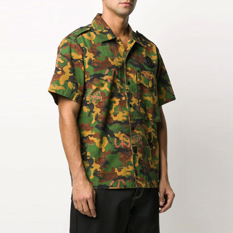 Off-White Camouflage Printing Short Sleeve Shirt Version Green OMGA107R203620019900
