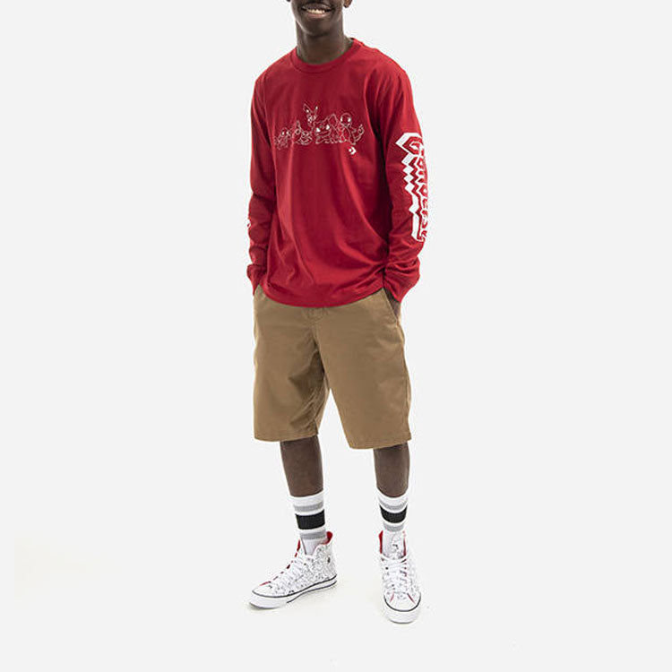 Converse x POKEMON Crossover Cartoon Printing Sports Round Neck Long Sleeves Couple Style Red 10023899-A01
