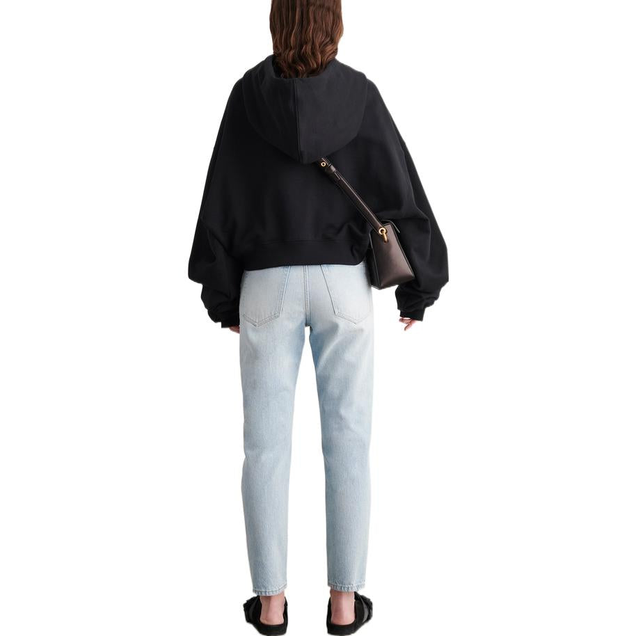 (WMNS) Off-White Embroidered-Logo Cropped Hoodie 'Black' OWBB050C99JER0011001