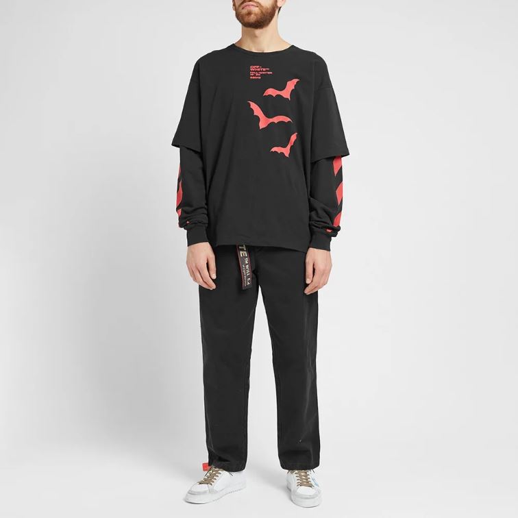 Off-White Diagonal Bats Double Sleeve For Men Black OMAB022E191850071020