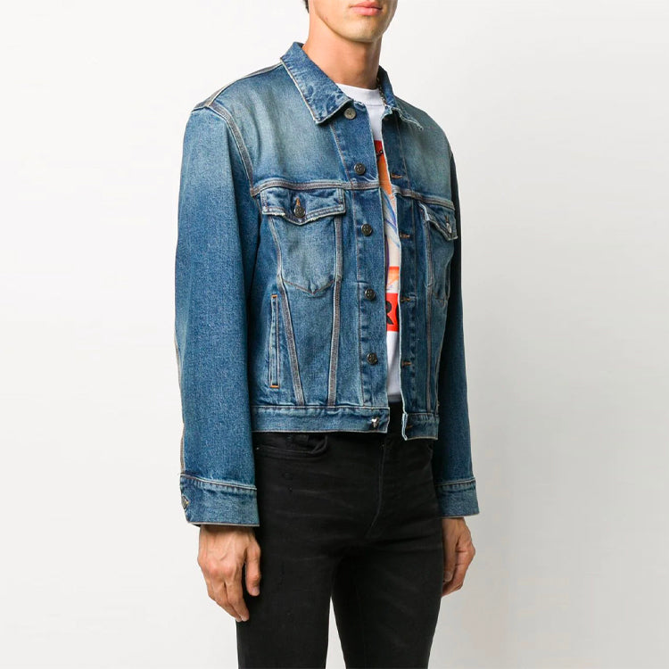 Off-White Pattern Printing Denim Jacket Loose Fit Blue OMYE062F20DEN0014745
