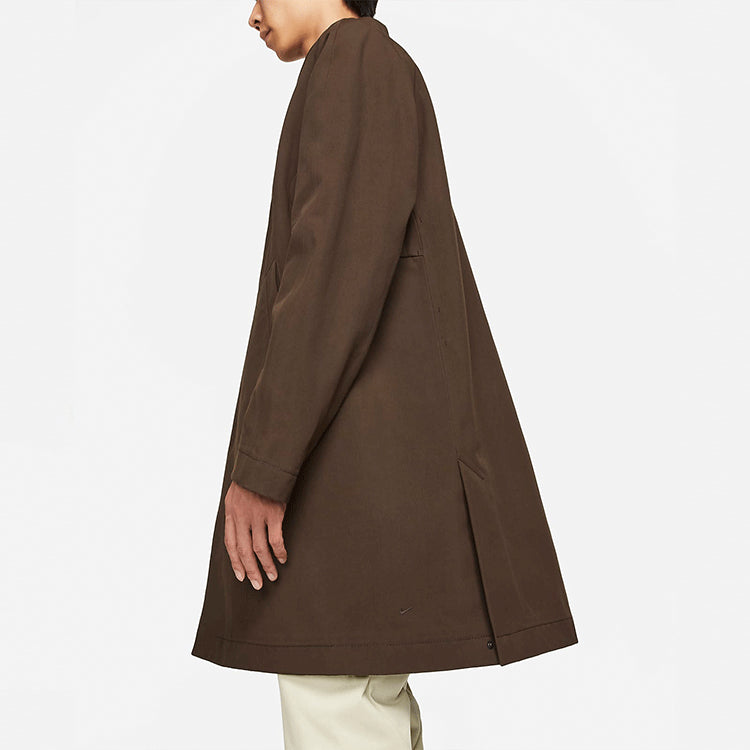 Nike Solid Color Minimalistic Stand Collar mid-length trench coat Jacket Velvet Brown DH2902-220