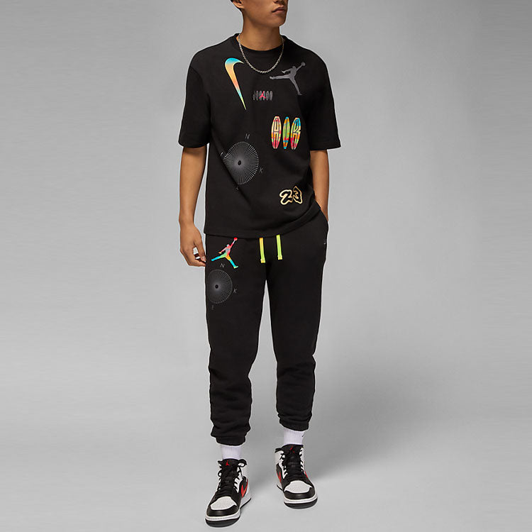 Men's Air Jordan Multi-Color Alphabet Printing Casual Short Sleeve Black T-Shirt DQ7363-010