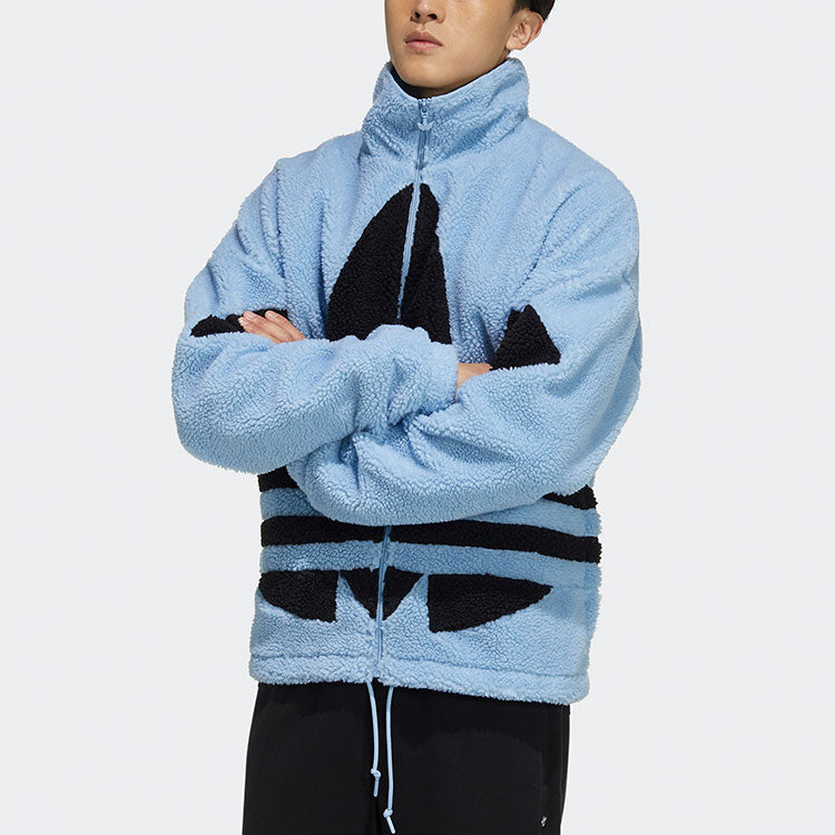 adidas originals Sherpa Jacket Stand Collar Loose Logo Sports Sky Blue HC0327