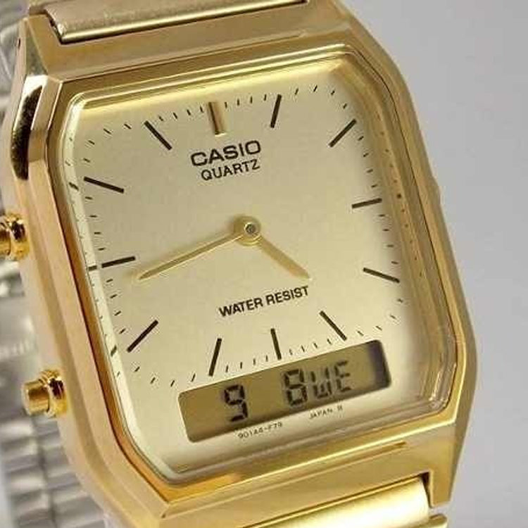 CASIO Waterproof Stainless Steel Strap Mens Gold Analog AQ-230GA-9D