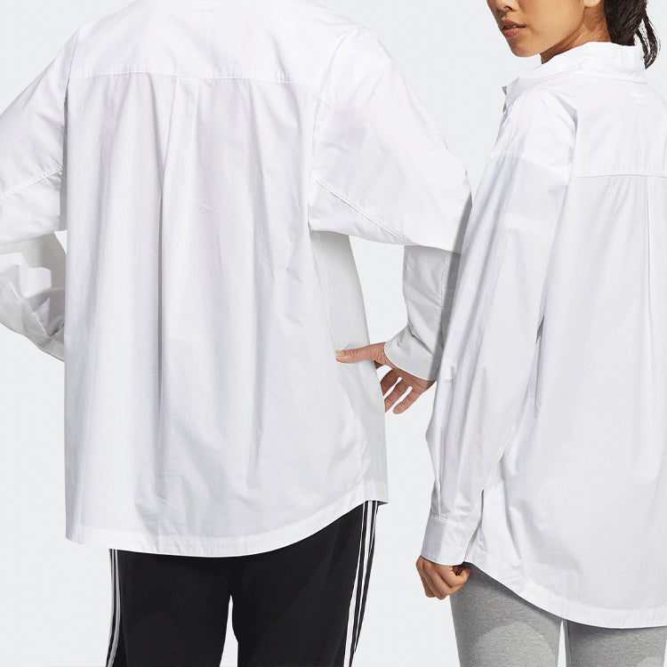 adidas originals Solid Color single breasted Long Sleeves Shirt Couple Style White HU1230