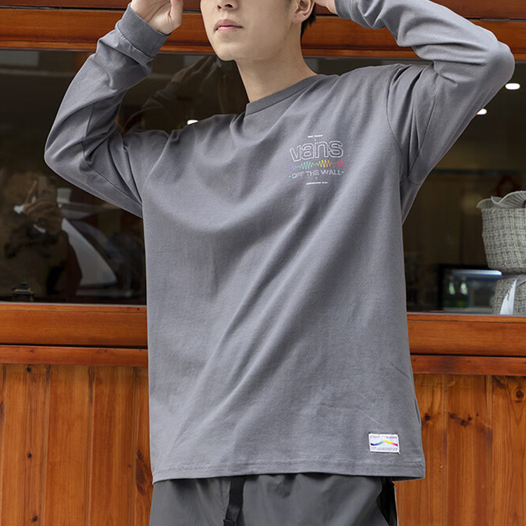 Vans Letter Printed Round Neck Pullover Long Sleeve T-shirt 'Grey' VN0A5E5L1LG