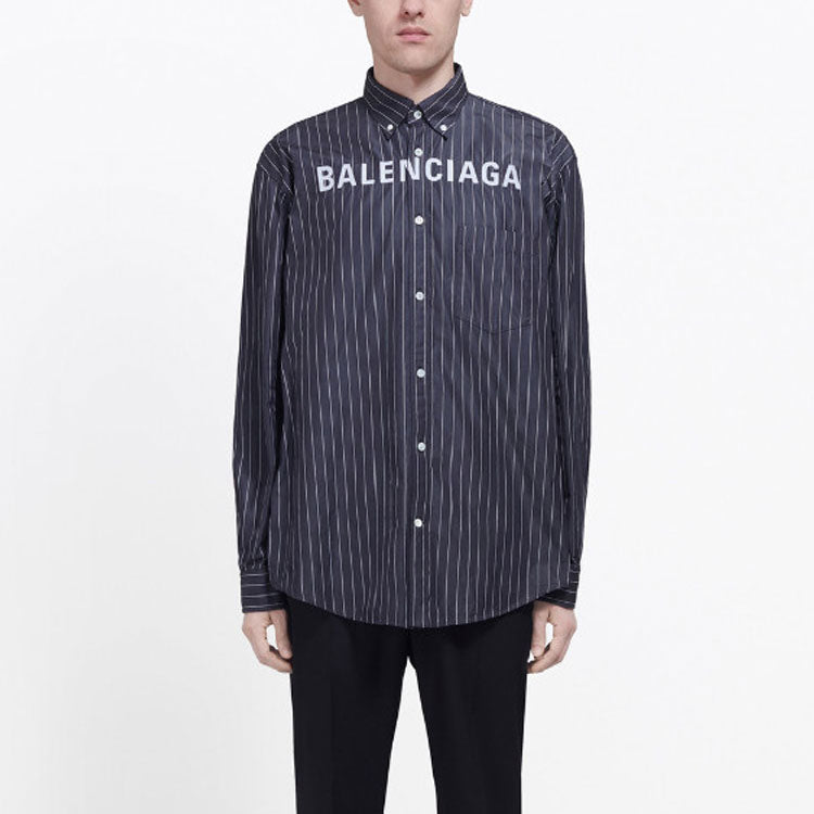 Balenciaga Chest Logo Pinstriped Logo Buttoned Shirt 'Black' 583989TGM041070