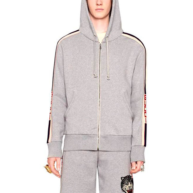Gucci Stripe Webbing Zipper autumn Hoodies 'Gray' 497250X9I971295