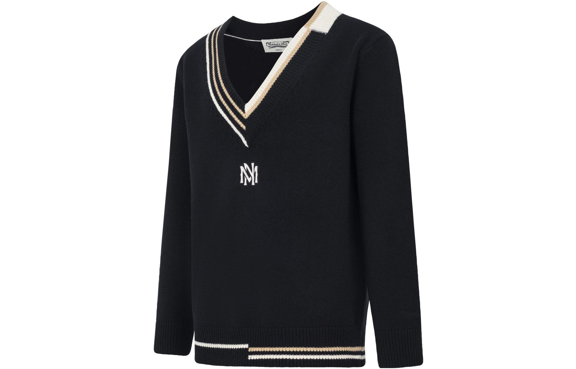 Mitchell & Ness Branded Contrasting V-Neck Sweater 'Black' MNHLAWTOKJ011-BLK