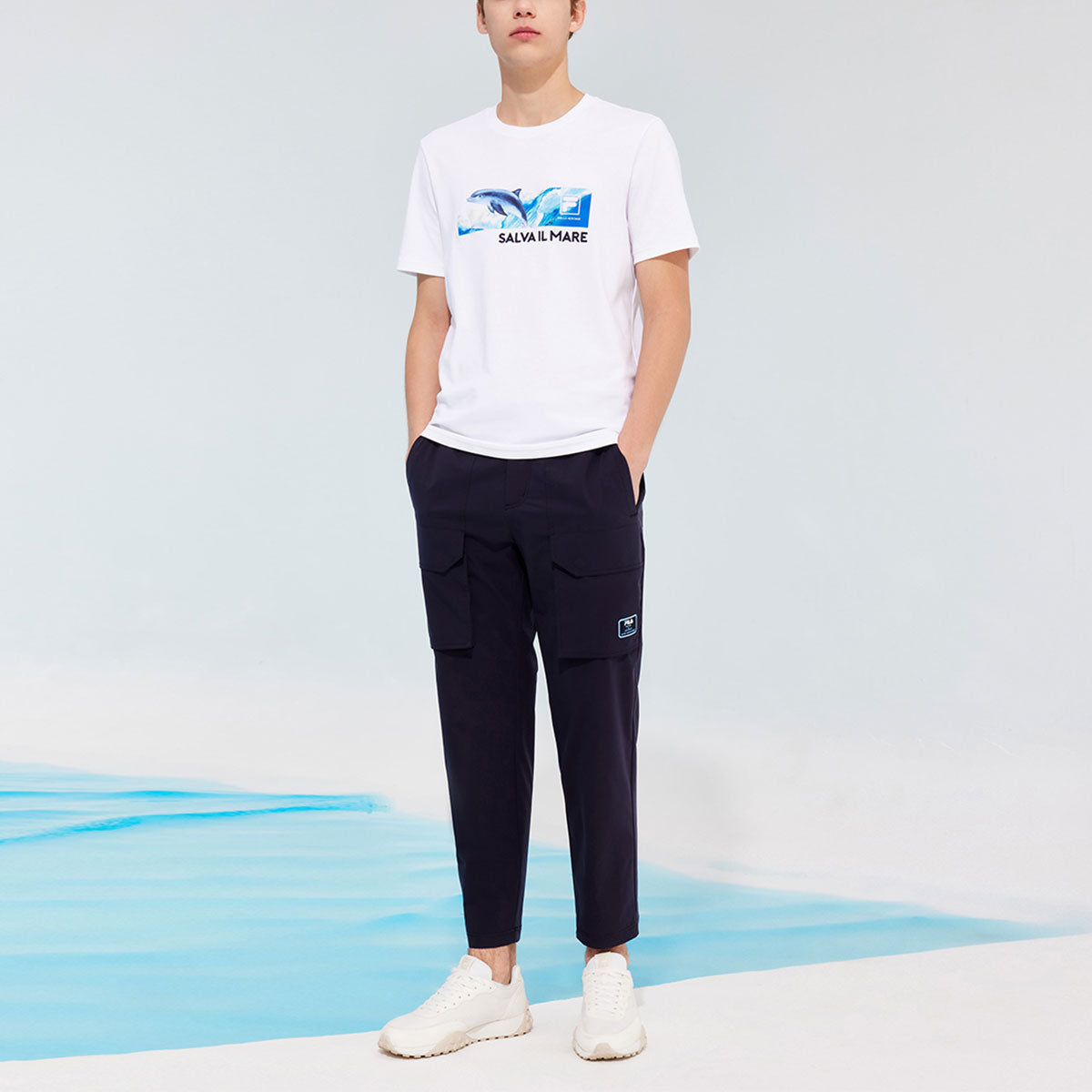 FILA Logo Alphabet Printing Multiple Pockets Casual Pants Blue F11M128812F-NV