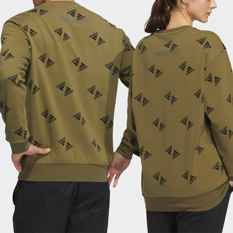 adidas Fi Bp1 Aop Swt Full Print Logo Sports Round Neck Pullover Couple Style Green HE7448