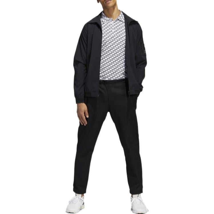 Men's adidas Solid Color Logo Zipper High Collar Jacket Black HA3613