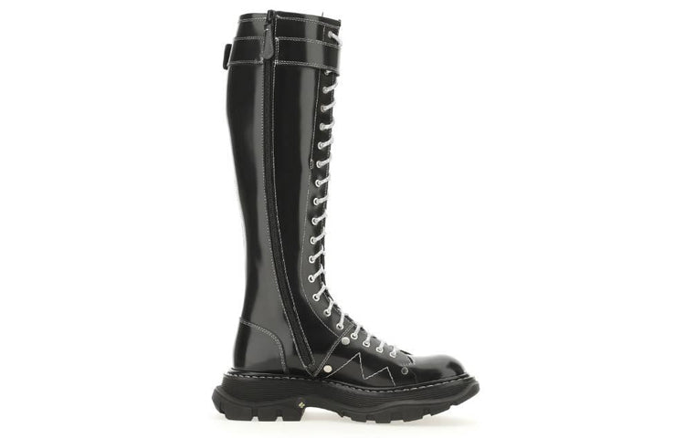 (WMNS) Alexander McQueen Buckle Detailed Lace-Up Boots 'Black' 718367WIC6D1081