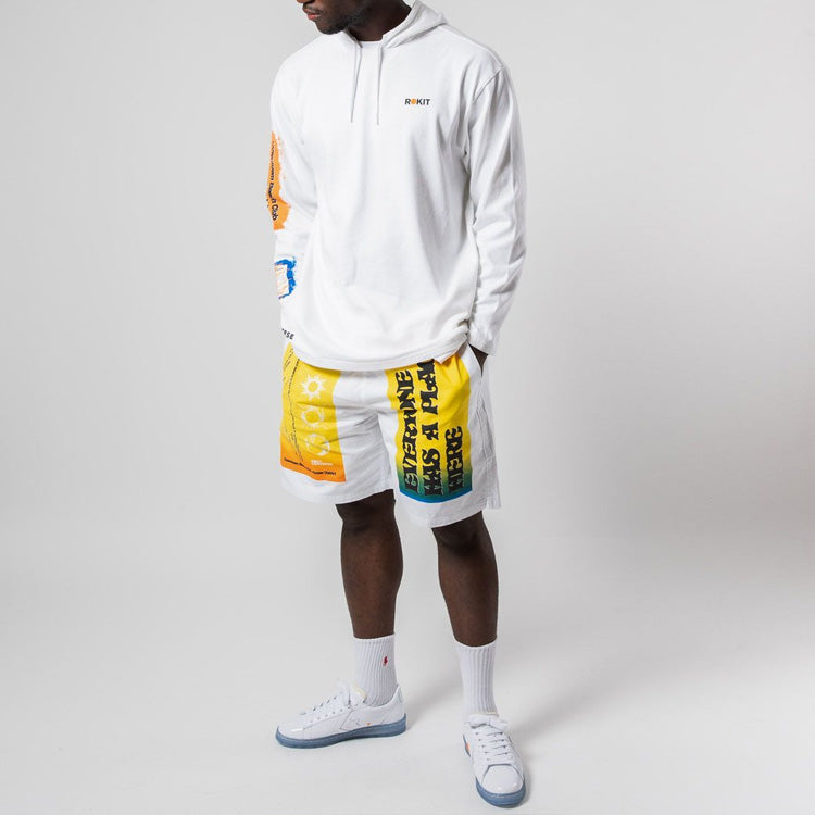 Men's Converse x Rokit Crossover Back Large Printing Logo hooded Long Sleeves White 10020773-A01