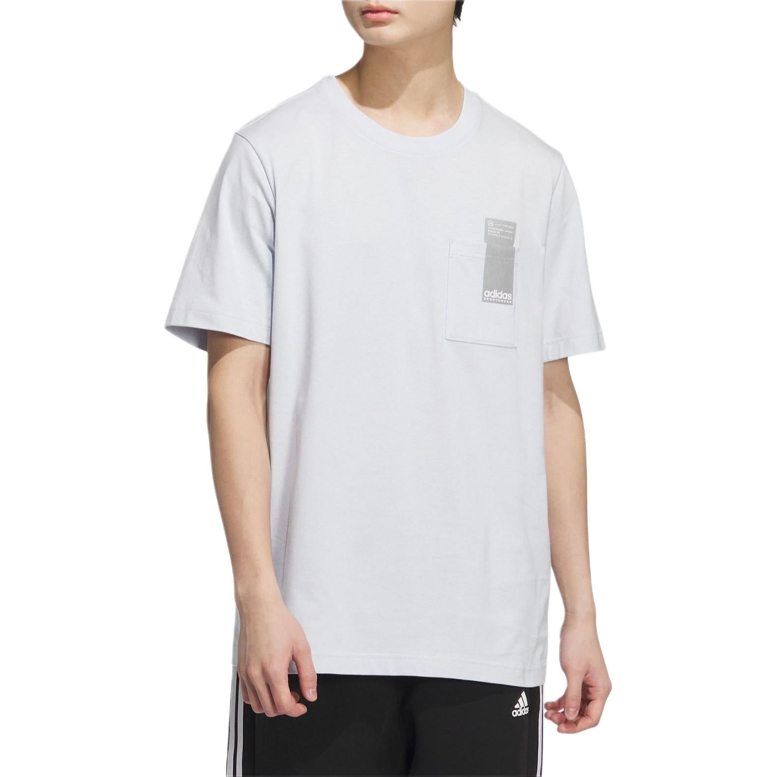adidas Small Linear Logo Pocket T-Shirt Asia Sizing 'Light Grey Blue' JI9084